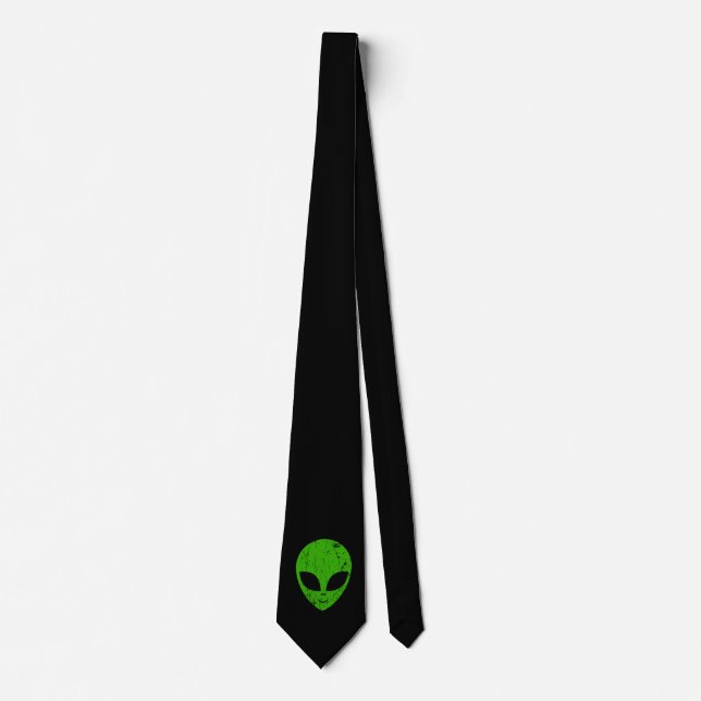alien green head ufo science fiction extraterrestr neck tie (Front)