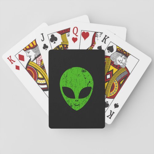 alien green head ufo science fiction extraterrestr playing cards