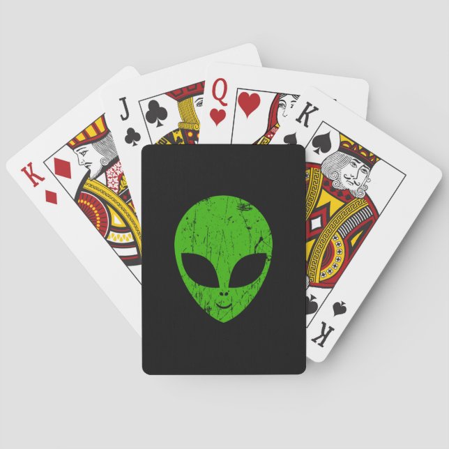 alien green head ufo science fiction extraterrestr poker cards (Back)