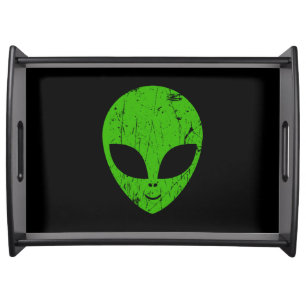 alien green head ufo science fiction extraterrestr serving tray