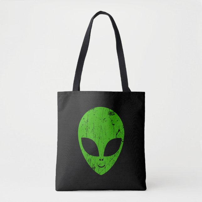 alien green head ufo science fiction extraterrestr tote bag (Front)