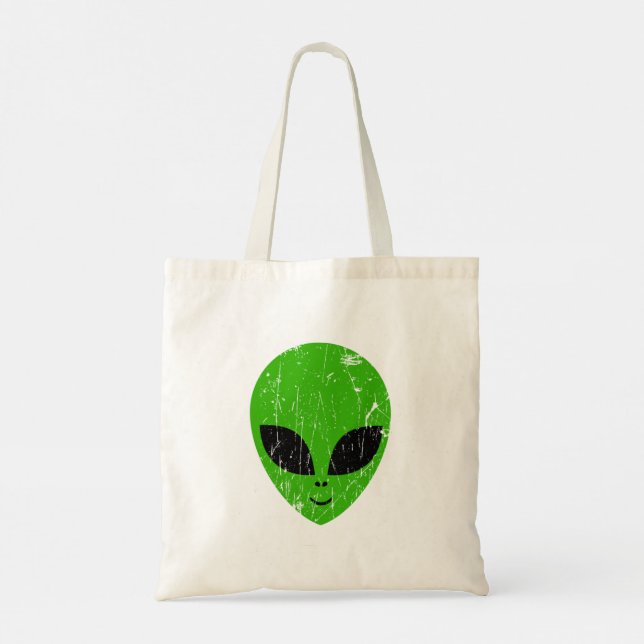alien green head ufo science fiction extraterrestr tote bag (Back)