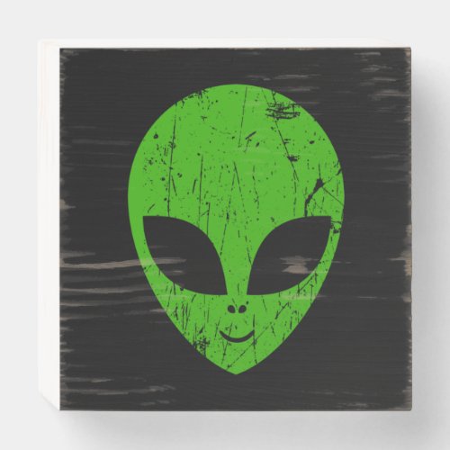 alien green head ufo science fiction extraterrestr wooden box sign