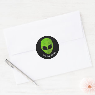 Alien Green Head We Are Here Classic Round Sticker