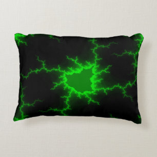 Alien Green Lightning Strikes in Pitch Black Accent Pillow