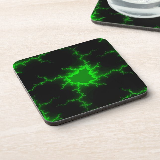 Alien Green Lightning Strikes in Pitch Black Beverage Coaster (Left Side)