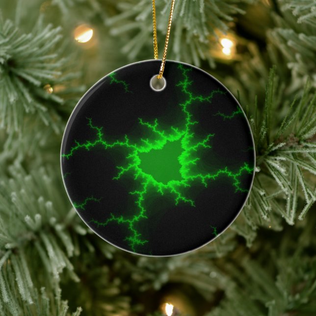 Alien Green Lightning Strikes in Pitch Black Ceramic Ornament (Tree)