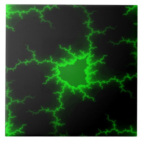 Alien Green Lightning Strikes in Pitch Black Ceramic Tile