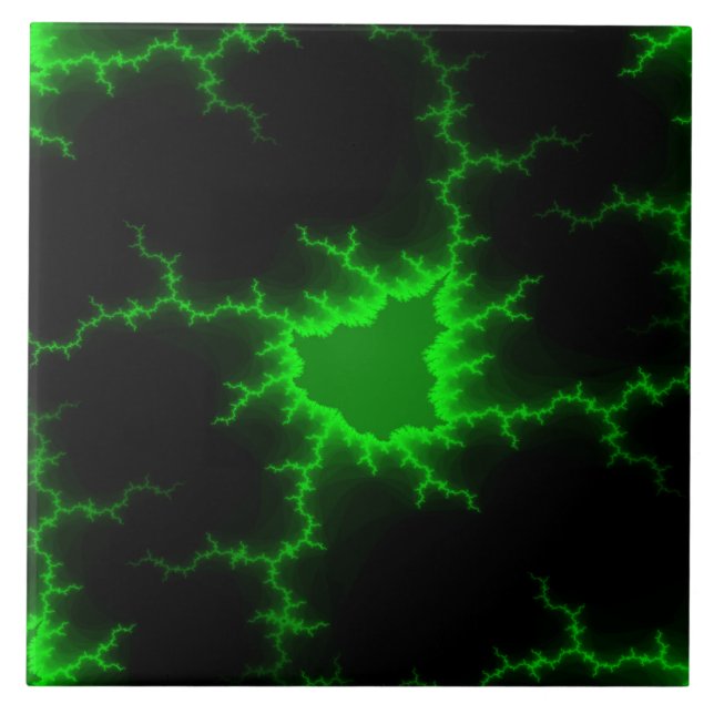 Alien Green Lightning Strikes in Pitch Black Ceramic Tile (Front)