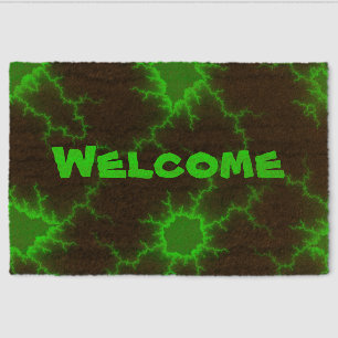 Alien Green Lightning Strikes in Pitch Black Fiber Doormat