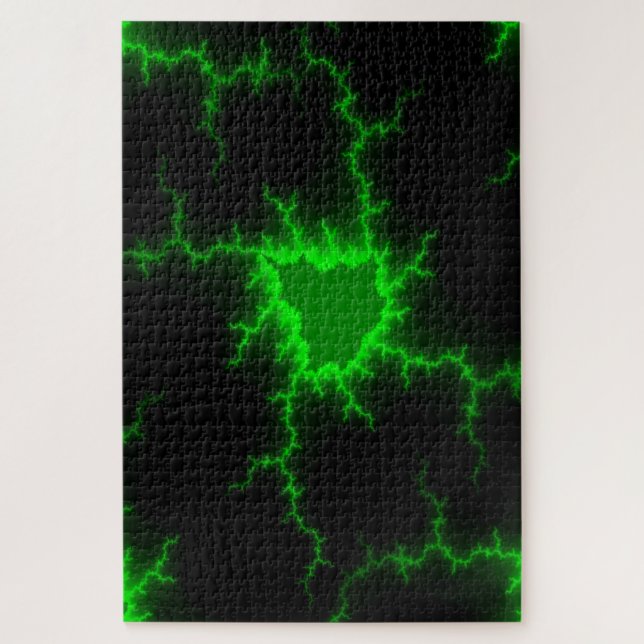 Alien Green Lightning Strikes in Pitch Black Jigsaw Puzzle (Vertical)