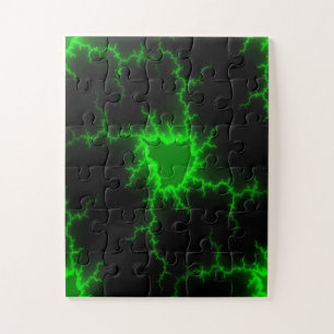 Alien Green Lightning Strikes in Pitch Black Jigsaw Puzzle