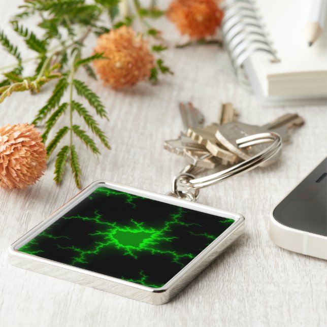 Alien Green Lightning Strikes in Pitch Black Keychain (Side)