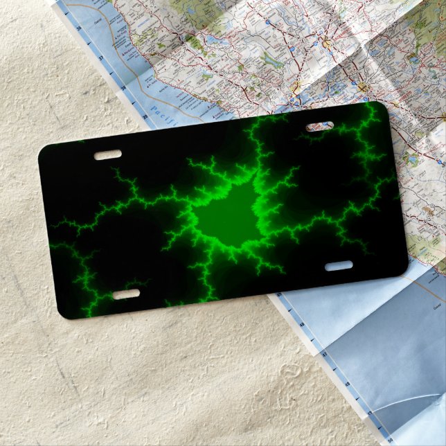 Alien Green Lightning Strikes in Pitch Black License Plate (In Situ)