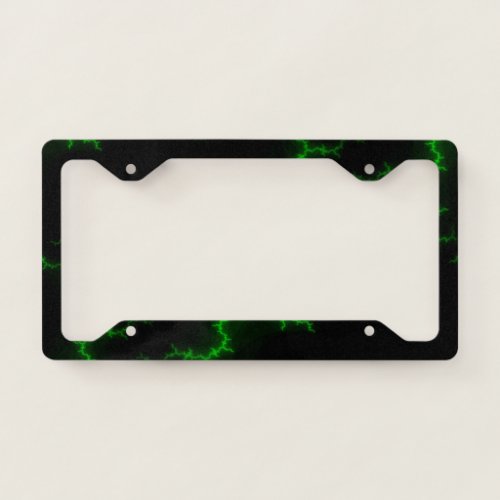 Alien Green Lightning Strikes in Pitch Black License Plate Frame