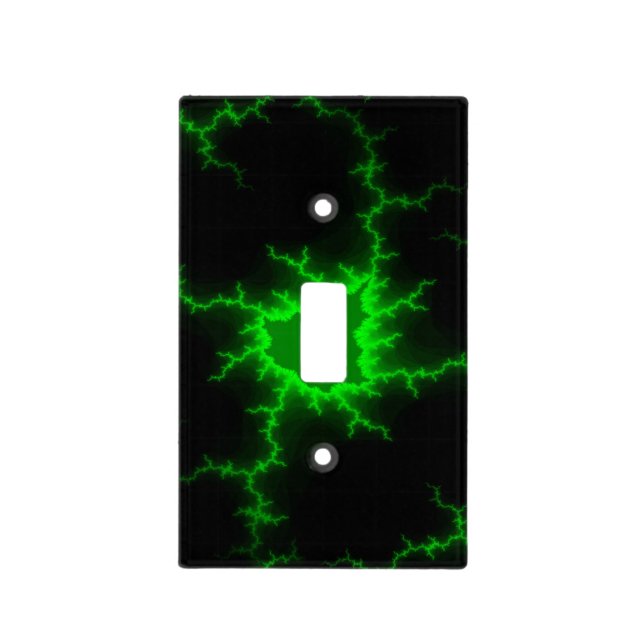 Alien Green Lightning Strikes in Pitch Black Light Switch Cover (Front)