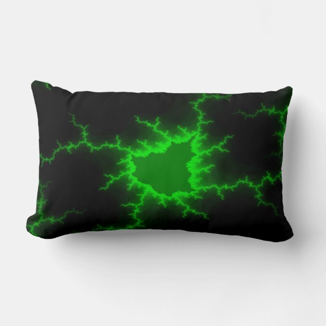 Alien Green Lightning Strikes in Pitch Black Lumbar Pillow (Front)