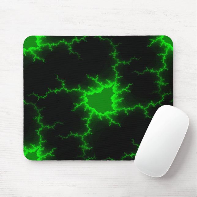 Alien Green Lightning Strikes in Pitch Black Mouse Pad (With Mouse)