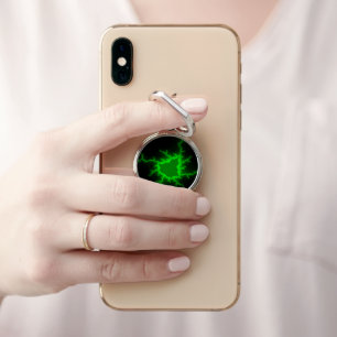 Alien Green Lightning Strikes in Pitch Black Phone Ring Stand