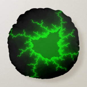 Alien Green Lightning Strikes in Pitch Black Round Pillow