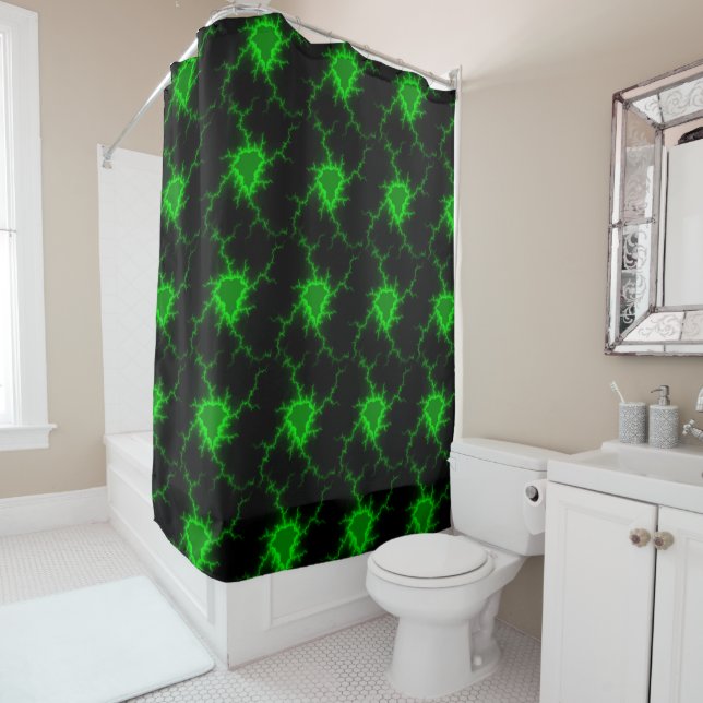 Alien Green Lightning Strikes in Pitch Black Shower Curtain (In Situ)
