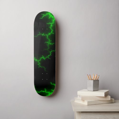 Alien Green Lightning Strikes in Pitch Black Skateboard