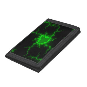 Alien Green Lightning Strikes in Pitch Black Trifold Wallet