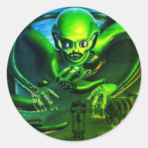 Alien Green scary Classic Round Sticker