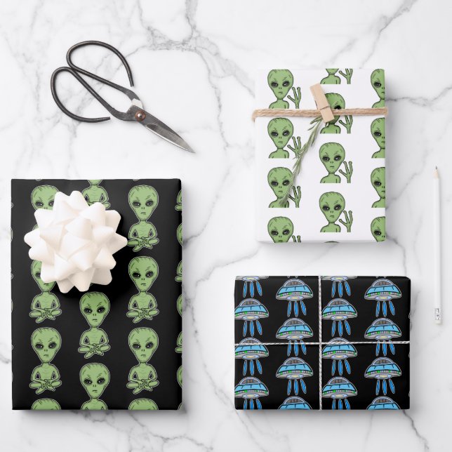 Alien Grey Extra Terrestrial UFO UFOlogy  Wrapping Paper Sheets (Front)