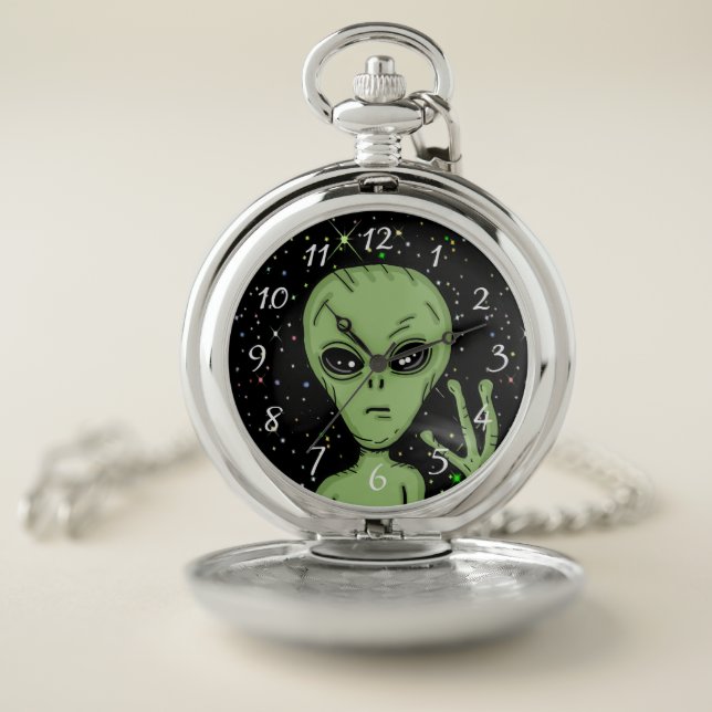 Alien Grey Starry Background Outer Space   Pocket Watch (Inside)