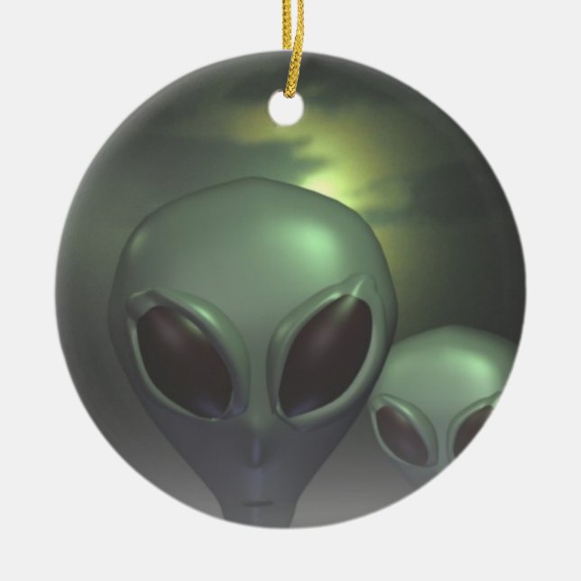Alien greys ceramic ornament (Front)