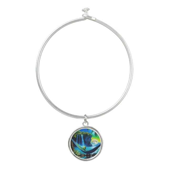 Alien Hammock on Beach Vacation Bangle Bracelet (Front)