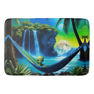 Alien Hammock on Beach Vacation  Bath Mat