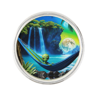 Alien Hammock on Beach Vacation  Lapel Pin
