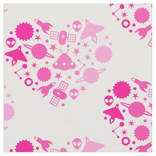 alien happy valentines day heart pink fabric