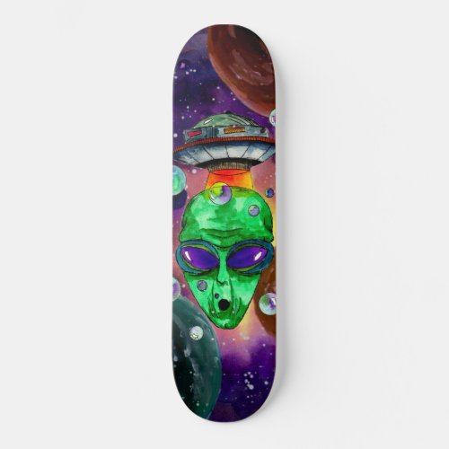 Alien Head and Bubbles Skateboard