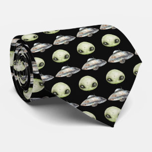 Alien Head and Space Ship Neck Tie