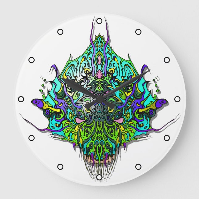 Alien Head - Aqua with Dots Large Clock (Front)