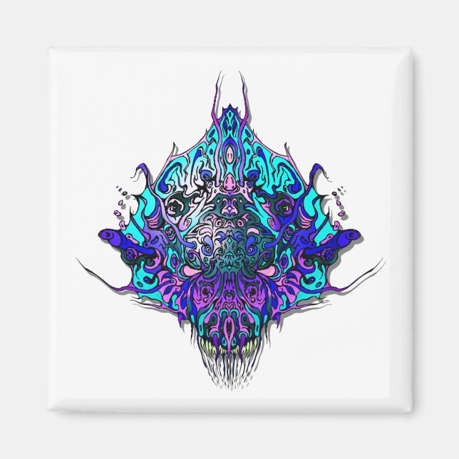 Alien Head - blue and purple Magnet (Front)