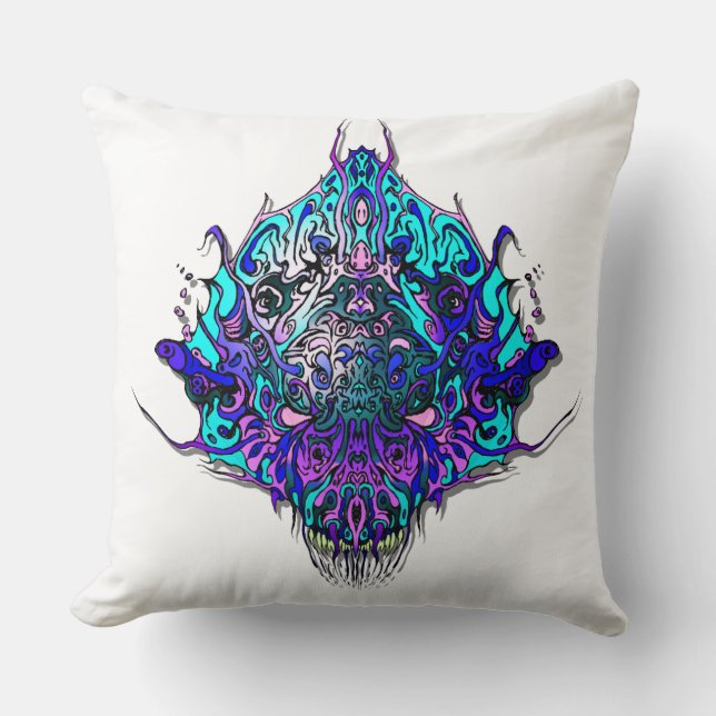 Alien Head - blue and purple Throw Pillow (Front)