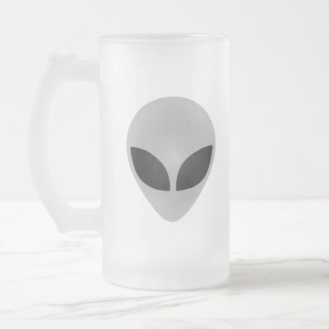 Alien Head Frosted Glass Beer Mug (Left)