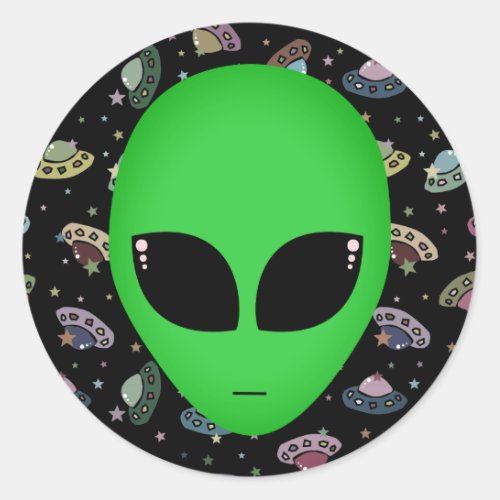 Alien Head Outer Space Flying UFO Classic Round Sticker