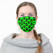 Alien Head Pattern Neon Green Black Adult Cloth Face Mask (Worn)