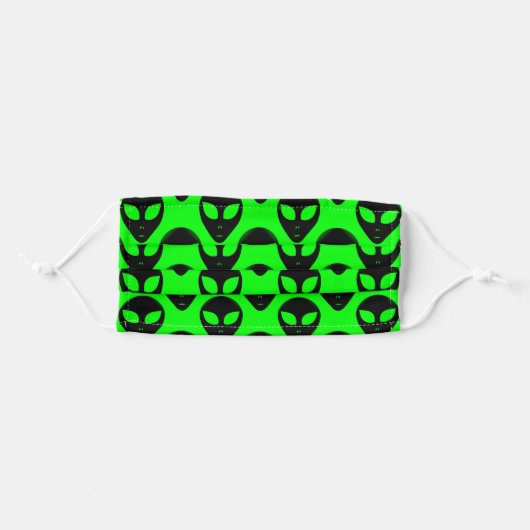 Alien Head Pattern Neon Green Black Adult Cloth Face Mask (Front, Folded)