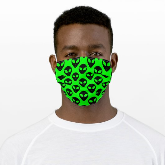 Alien Head Pattern Neon Green Black Adult Cloth Face Mask (Worn)