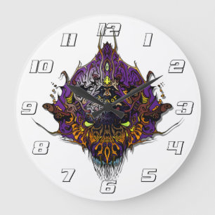 Alien Head - purple Large Clock