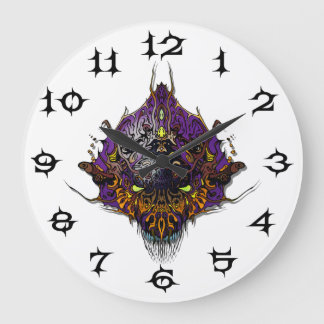 Alien Head - purple Large Clock