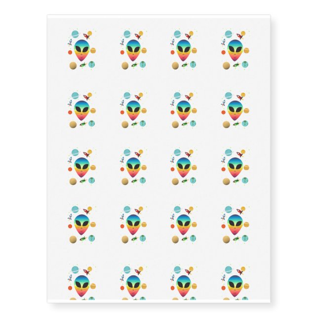 Alien Head Rainbow Color Temporary Tattoos (Front)