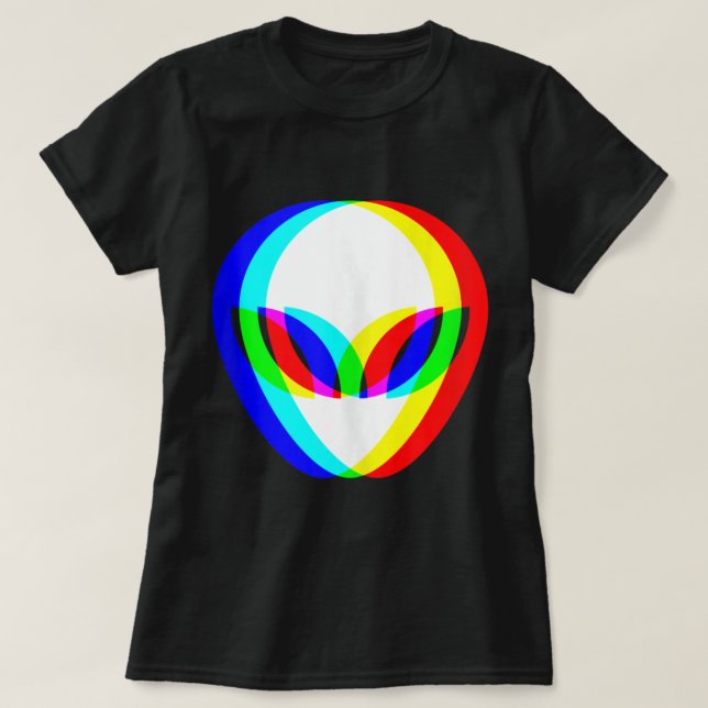 Alien Head Trippy Vaporwave Techno Rave EDM Music  T-Shirt (Design Front)