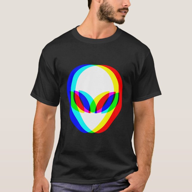 Alien Head Trippy Vaporwave Techno Rave Edm Music  T-Shirt (Front)